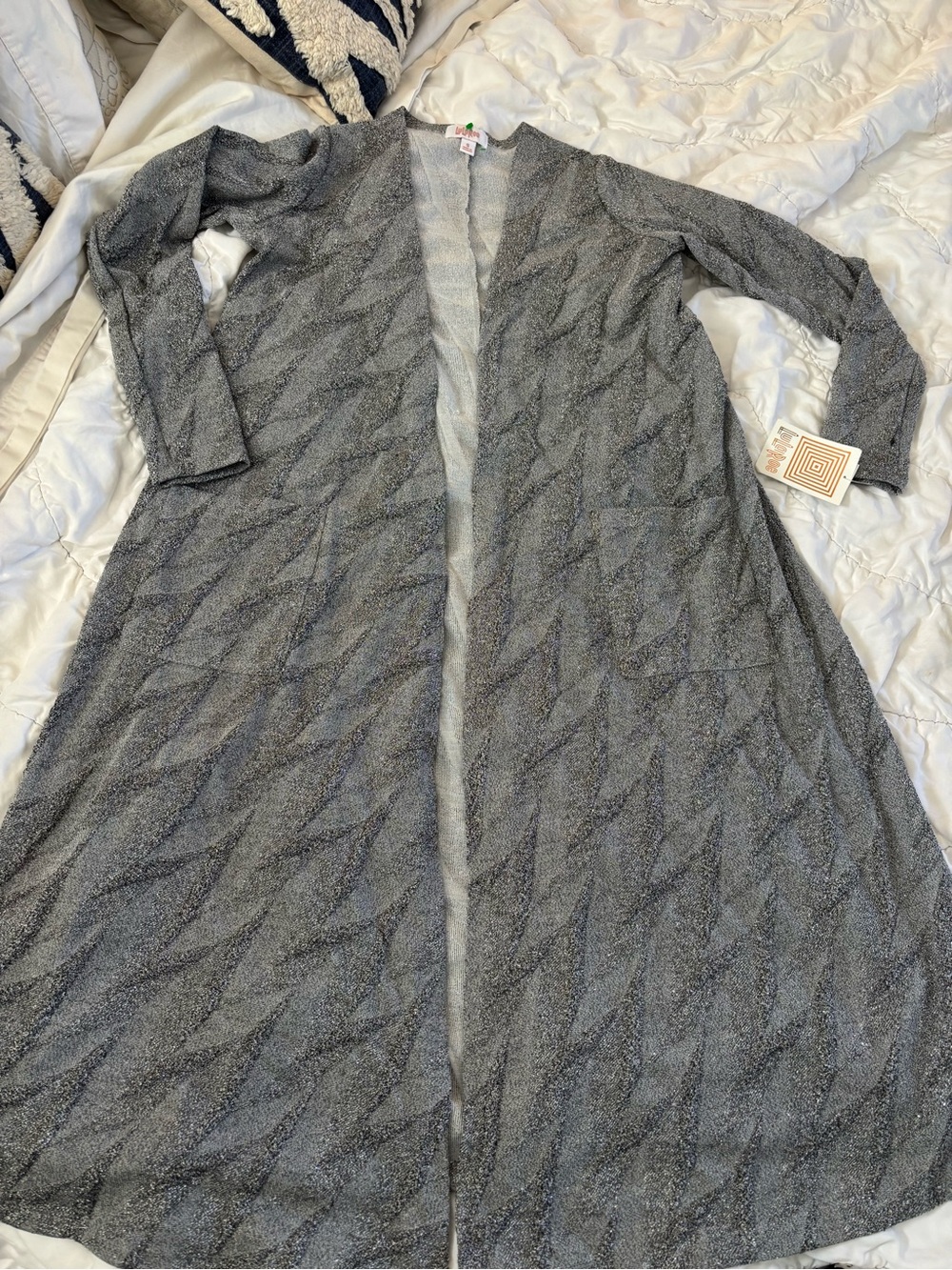 LuLaRoe Sarah NWT Silver Metallic Duster Cardigan Small Sparkle Long Knit